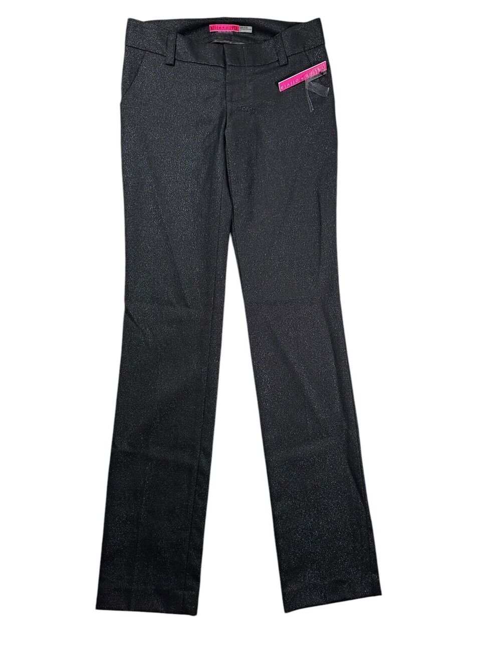 Alice + Olivia Metallic Flare Bootcut Trousers 2 Black Sparkle Pants Shimmer NWT